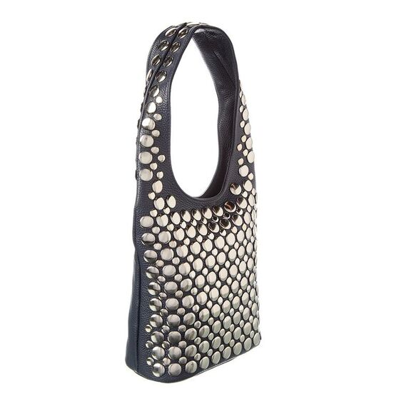 Isabella Rossetti Alice Studded Leather Shoulder Bag, Blue - Picture 3 of 4